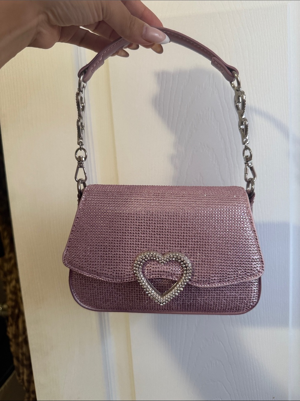 Aldo x Barbie collab Lilac Rhinestone Heart Mini Top-Handle Bag